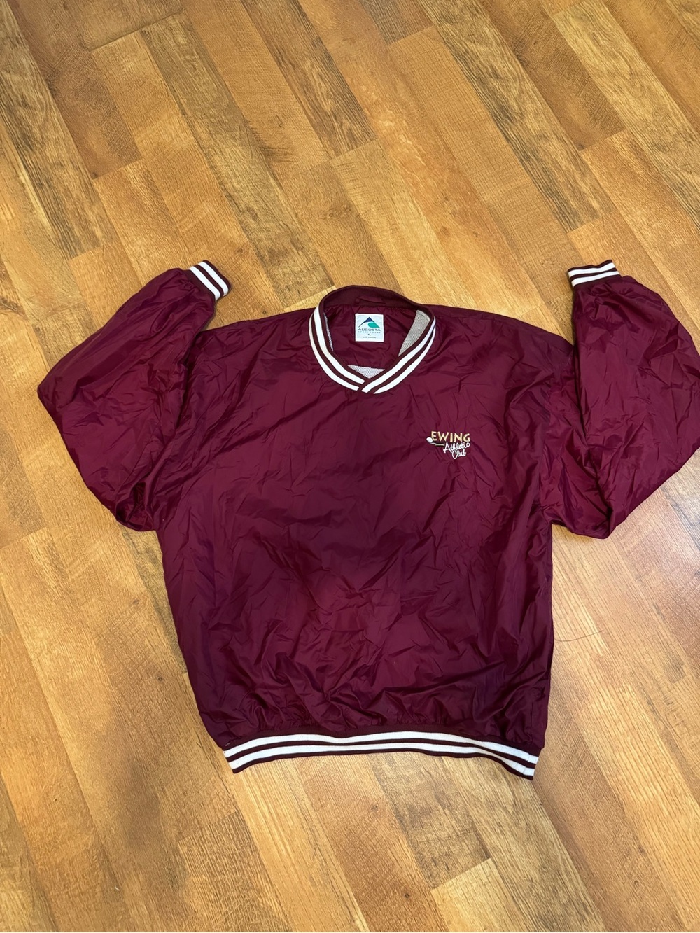 Burgundy Ewing Windbreaker Pullover with White Stripes